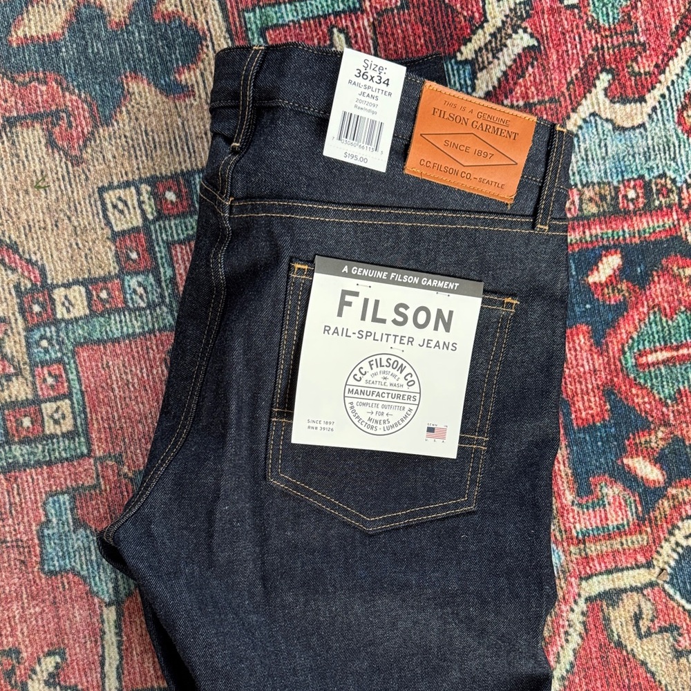 Filson Men's Rail Splitter Jeans -  Straight Jeans - Raw Indigo - 36x34 - NWT